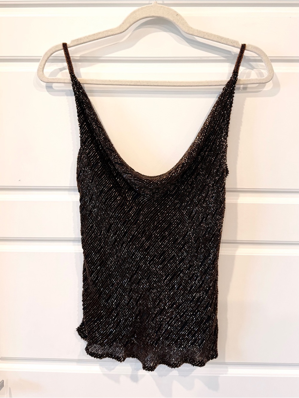 Vintage Y2K Scala Beaded Silk Strappy Top Black & Gold Size M Going Out